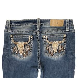 Miss Me Longhorn Steer Skull Slim Bootcut Jeans 31 Bling Rhinestone Western Y2K